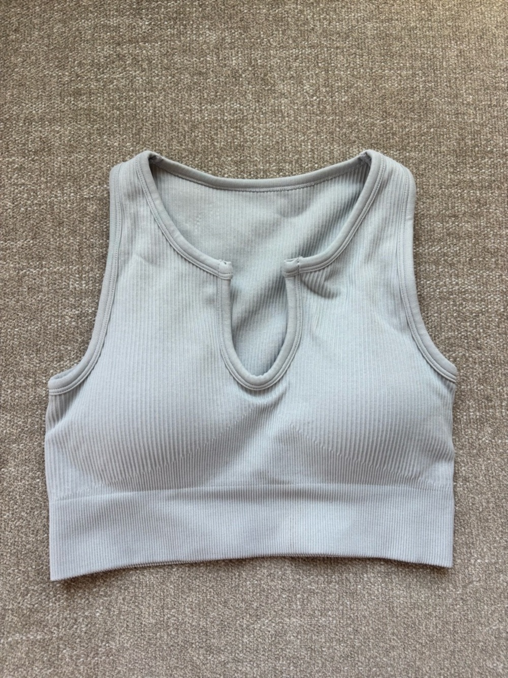 Ribbed Keyhole Crop Tank Top - Light Gray
